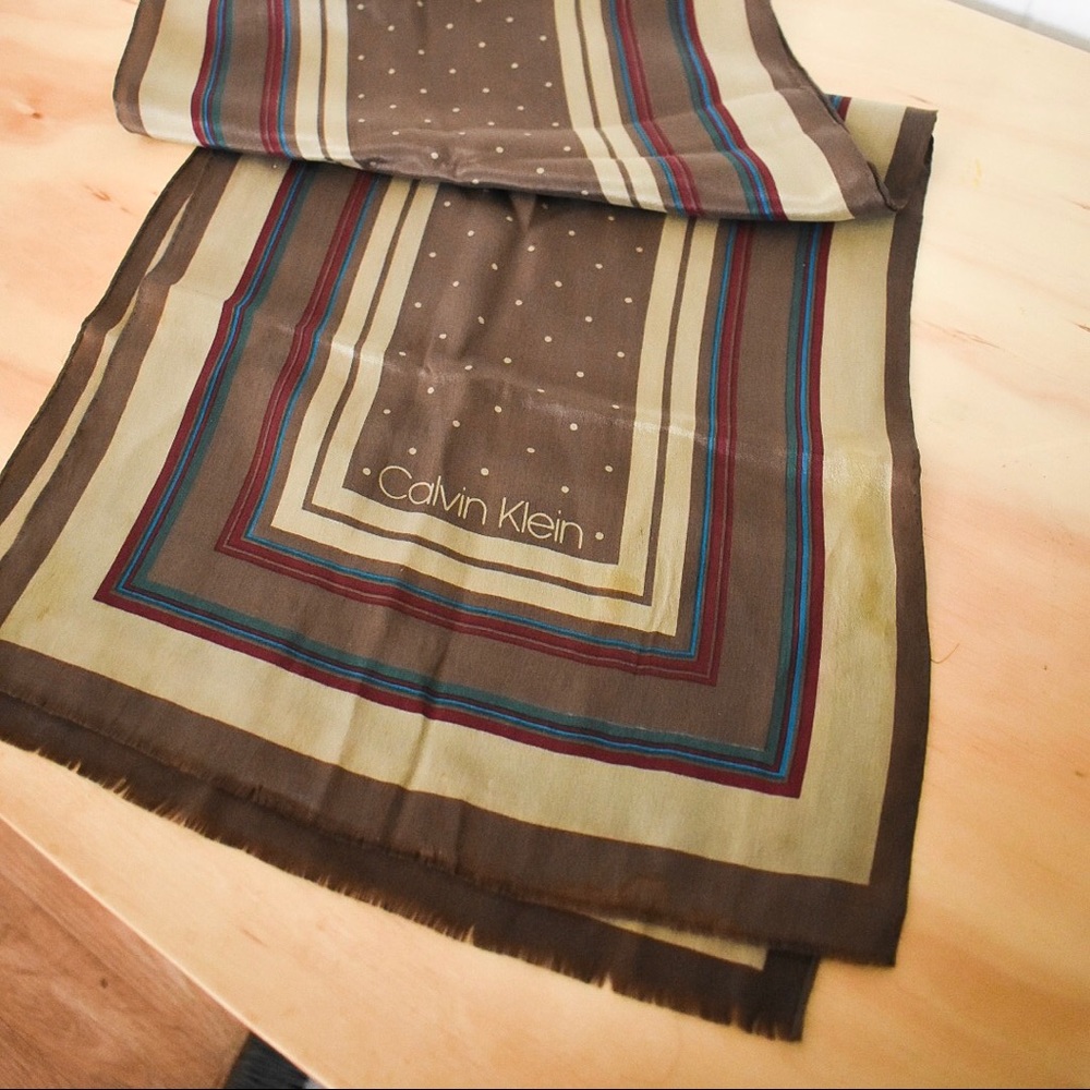 Calvin Klein Vintage Silk Scarf, Brown/Tan